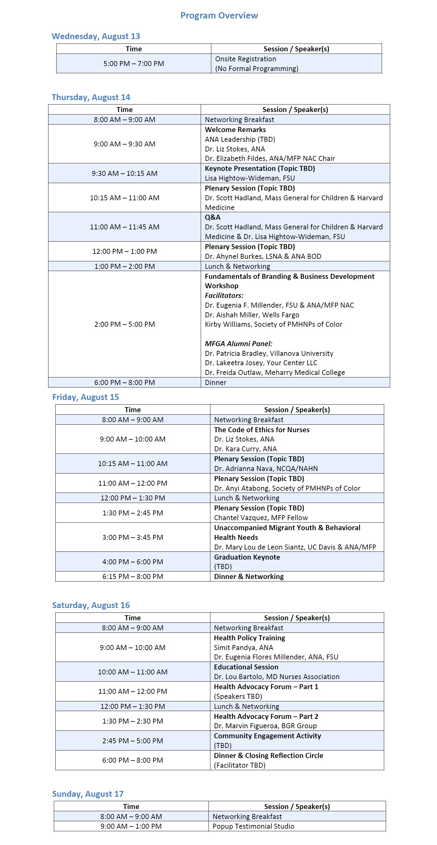 Schedule at a Glance
