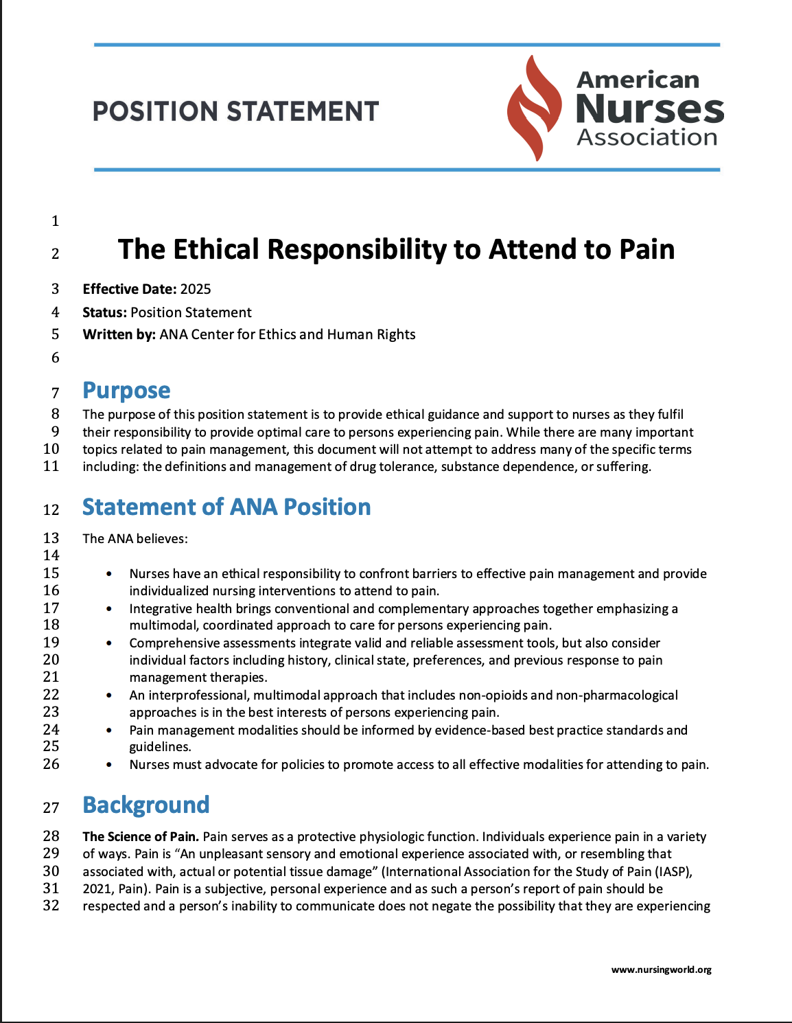 Ethical Responsibility to Attend To Pain